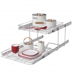 2 Pcs Expandable Pull Out Kitchen Drawers with Glue, Pull-Out Cabinet Organizer, Stick & Slide Telescopic Drawer, for Kitchen Pantry Organization, Adjustable Width 32-53cm
