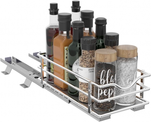 Pull Out Spice Rack Organizer（6.3"W x 10"D x 2.7"H） for Cabinet, Slide Out Seasoning Organizer Fits Spices, Sauces, Cans etc