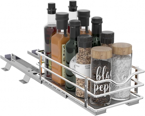 Pull Out Spice Rack Organizer（8.3"W x 10"D x 2.7"H） for Cabinet, Slide Out Seasoning Organizer Fits Spices, Sauces, Cans etc