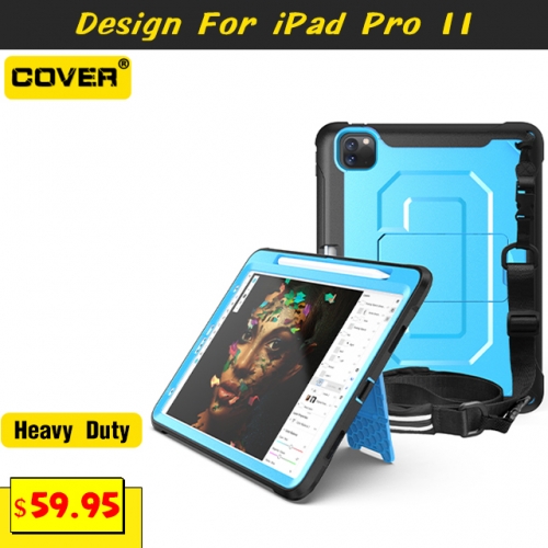 Smart Stand Heavy Duty Case For iPad Pro 11 2022/2021/2020/2018 With Pencil Holder And Shoulder Strap