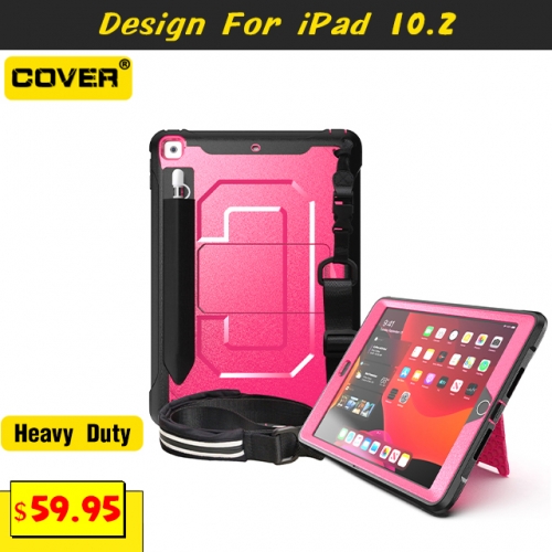 Smart Stand Heavy Duty Case For iPad 10.2 2019/2020 With Pencil Holder And Shoulder Strap