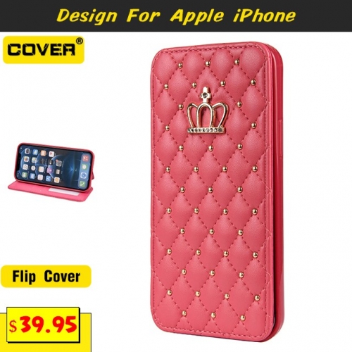 Crown Leather Flip Cover Case For iPhone 15/15 Plus/15 Pro/15 Pro Max/iPhone14/13 Mini/12 Mini/11/X/XS/XR/XS Max/8/7/6