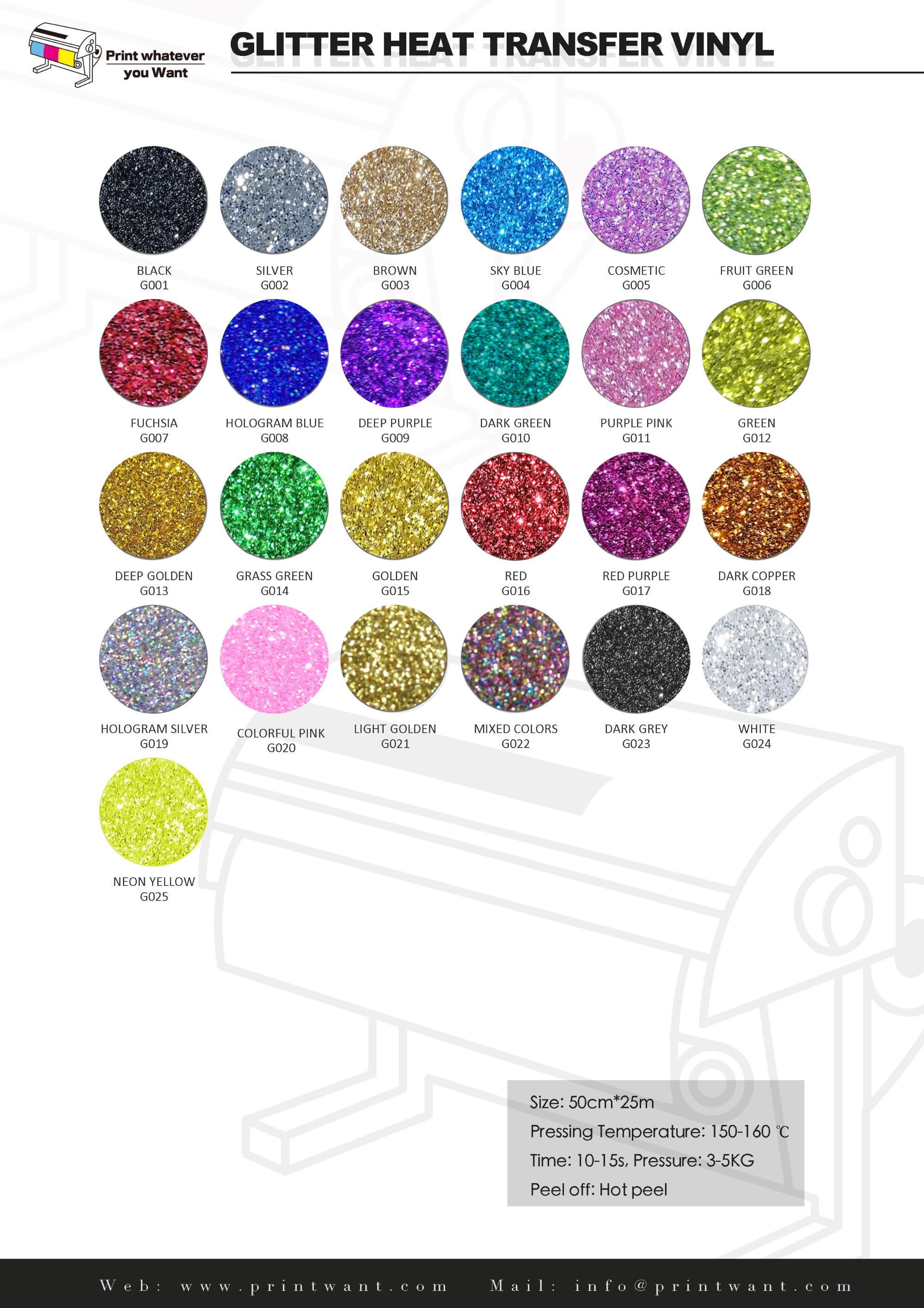 PrintWant has updated the HTV color chart,let's take a look !