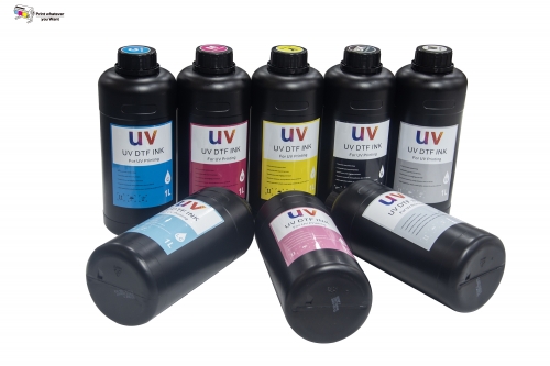 1 Liter 1000ml Neutral UV DTF Ink Wraps CMYK+W+Varnish+LC+LM RIGID UV Ink For UV DTF Printing Transfer