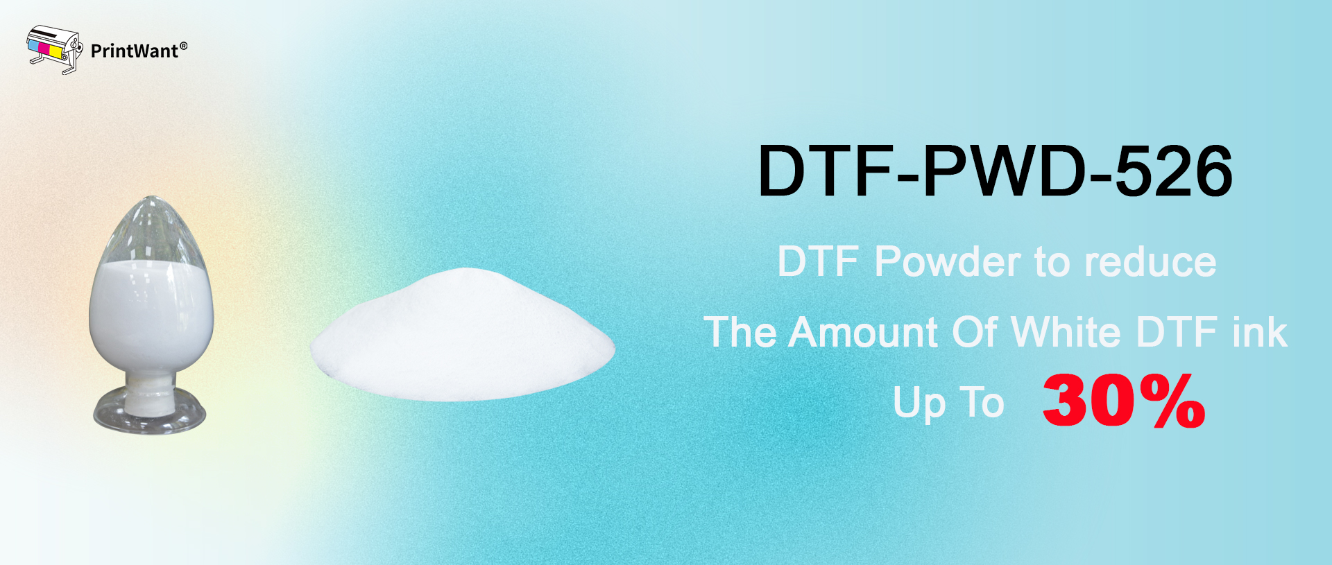 DTF-PWD-526: новейший порошок DTF для уменьшения количества белых чернил DTF.