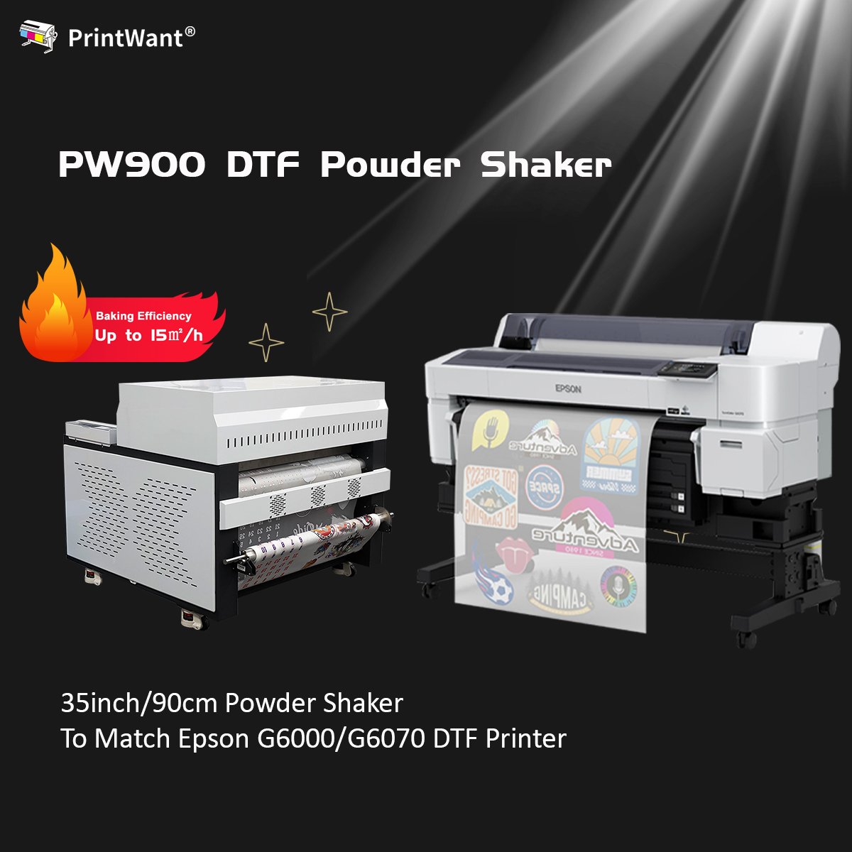 Agitador de pó PrintWant 90 cm (35,4 pol.) PW900 e PW900 Pro: perfeitamente compatível com a mais recente impressora DTF G6070 da Epson