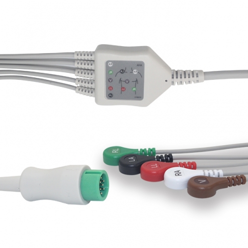 Yonker 5 Lead Fixed ECG Cable - Snap Connector (G51118S)