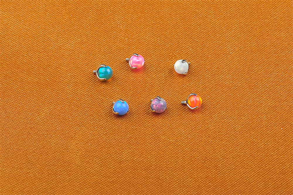 NSPJ Body Piercing Jewelry Opal Gem Stone 0.9MM thread ASTMF 136 Titanium rook piercing jewelry colourful Piercing Jewelry P010