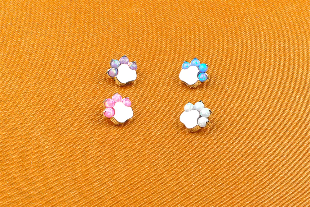 NSPJ 16G Titanium Piercing Jewelry ASTM F136 Titanium & Opal Internally Thread Parts Animal Cat Feet Shape Body Piercing Jewelry P043