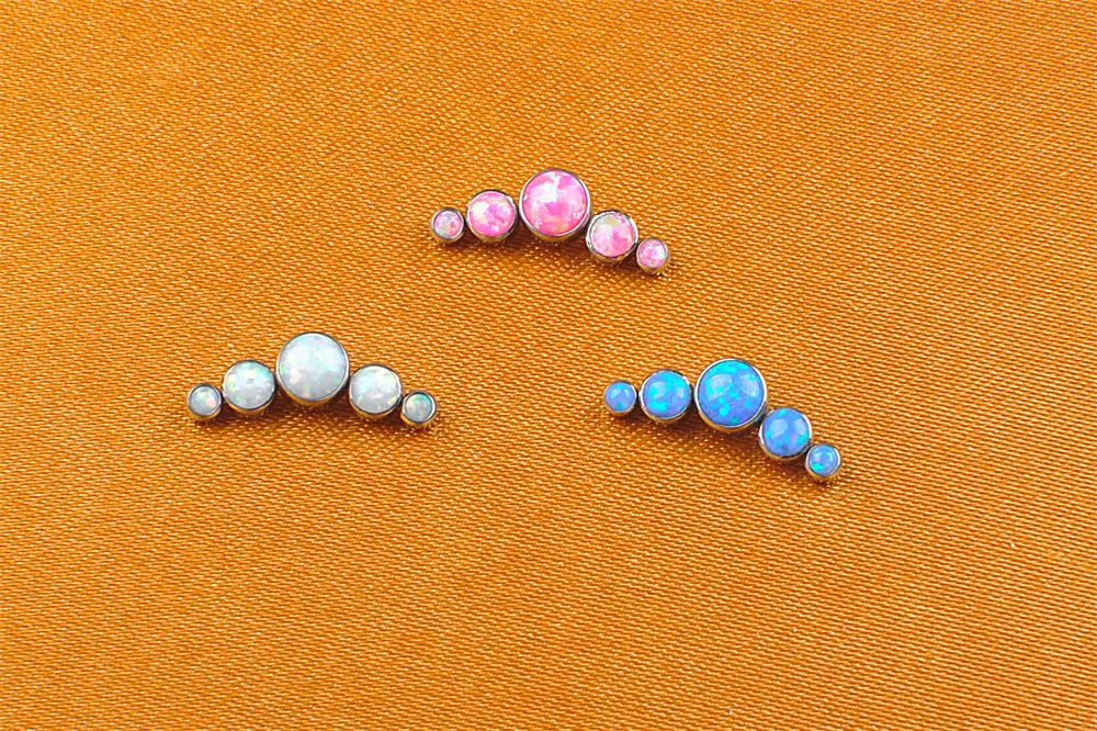 NSPJ 5 Opal Stone Body Piercing Jewelry ASTM F136 Titanium Piercing Jewelry Internally Thread Labret Lip Opal Curve tragus piercing jewelry P028