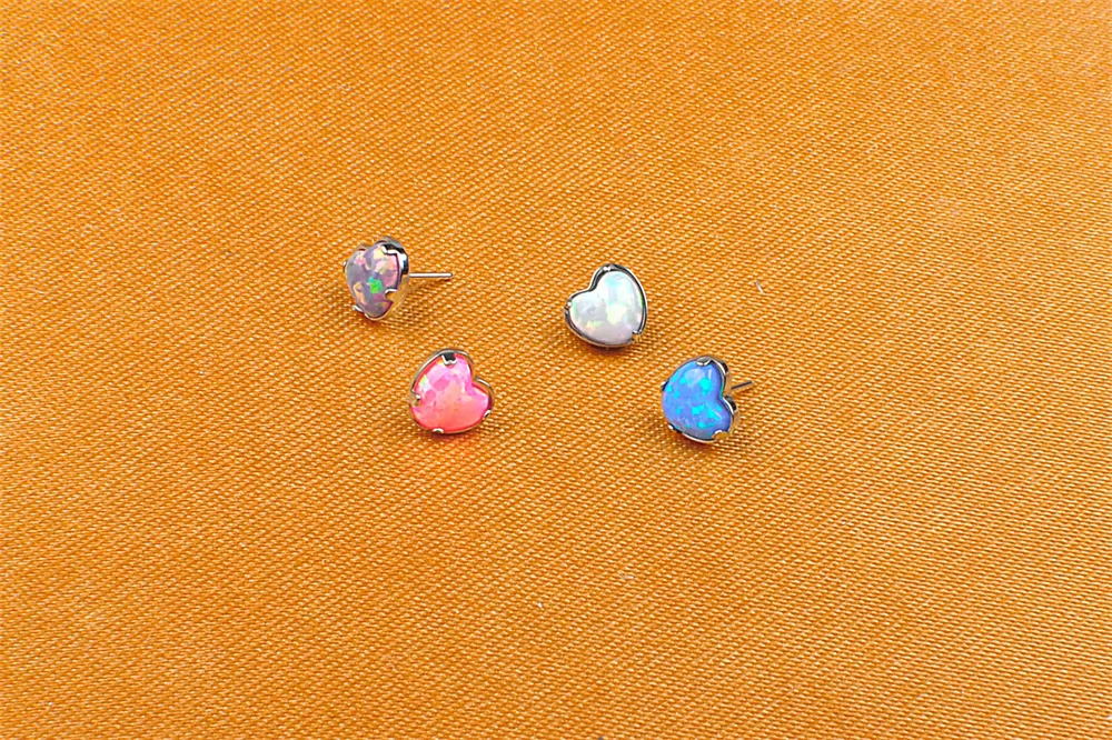 New heart Opal Piercing Jewelry Body Piercing Jewelry ASTM F136 Titanium Threadless Parts Titanium Nose Jewelry--T20