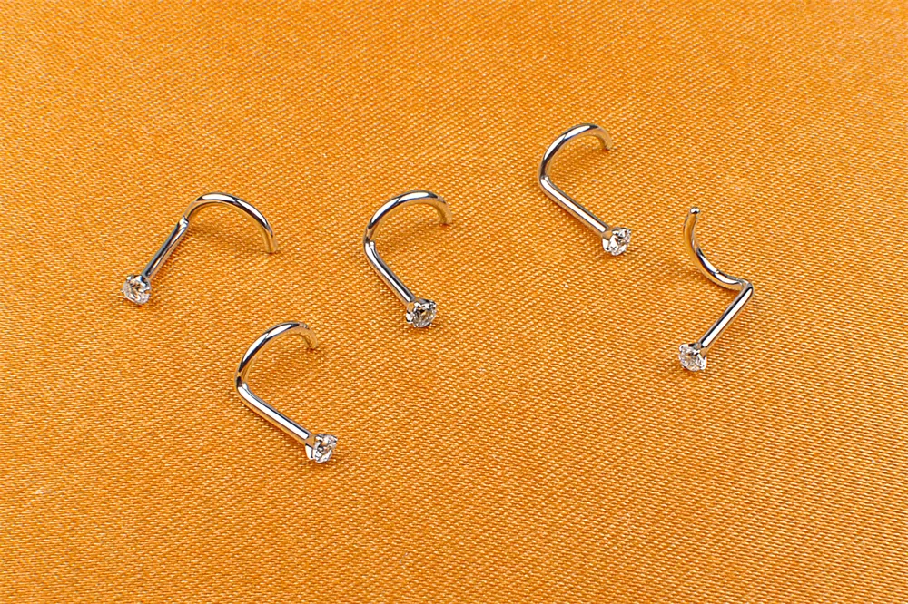 Nose piercing jewelry ASTM F136 Titanium Nostril Ring Retainer Pin S Shape Top With Zircon Body Piercing Jewelry ASTM F136-W24