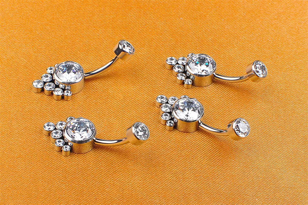 ASTM F136 Titanium Navel Jewelry High Quality One Big Zircon with some small belly button piercing Jewelry ASTM F136-W32