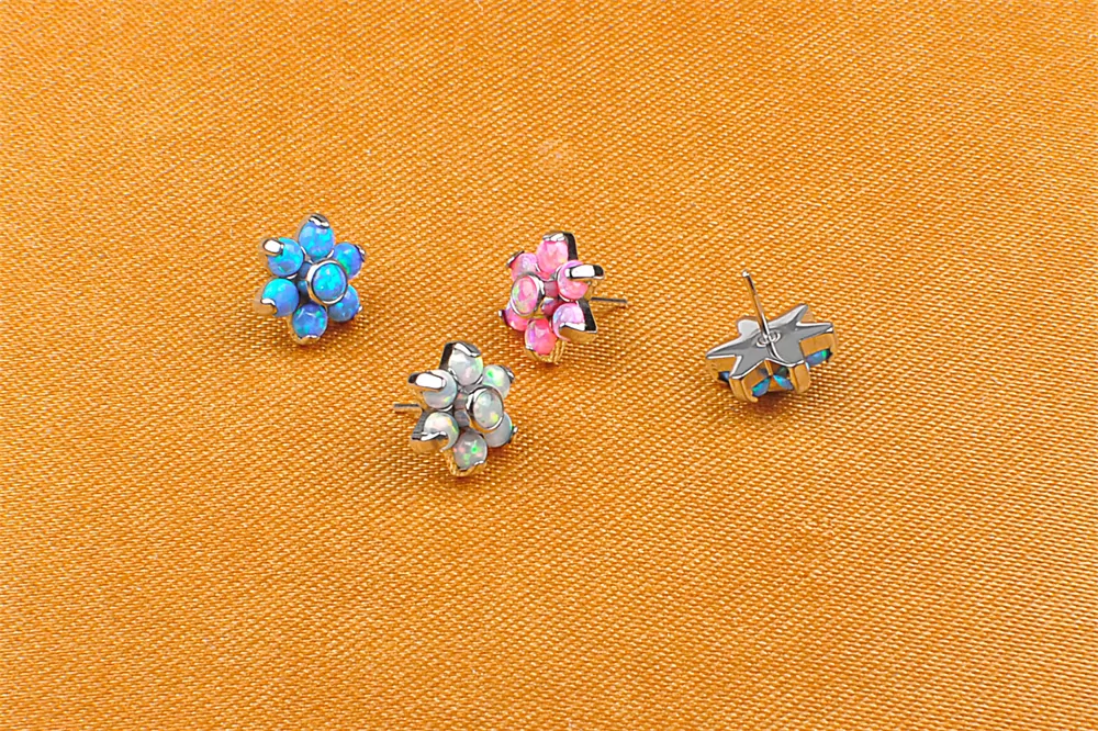 Titanium Piercing Jewelry Opal Ear Piercing Labret Titanium Threadless Barbells Body Pin Jewelry ASTM F136 T09