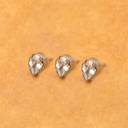 Body Piercing ASTM F136 Titanium Jewelry Threadless Parts Pear Shape Clean Color Zircon Piercing Jewelry--T24