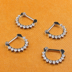 Nipple Jewellery Titanium Piercing Jewelry 10Pcs Zircon Hinged Segments Letter D Shape ASTM F136 Titanium Body Piercing Jewelry--W61