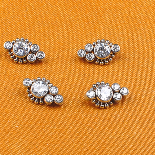 NSPJ ASTM F136 Titanium Piercing Jewelry Internally Threaded Bezel Set Cubic Titanium and Zircon Earrings Piercing Jewelry P052