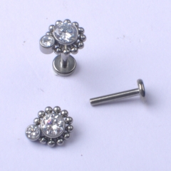 0.9MM Inner Titanium Piercing Jewelry Threaded ASTMF136 Titanium Zirconia Body Piercing Jewelry 2 Pcs Zirconium 1 balls-P001 + P057