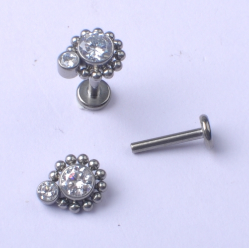0.9MM Inner Titanium Piercing Jewelry Threaded ASTMF136 Titanium Zirconia Body Piercing Jewelry 2 Pcs Zirconium 1 balls-P001 + P057