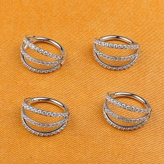 Astm F136 Triple Layered Cubic Zircon Hinged Segment Clickers Septum Titanium Piercing-W70