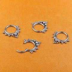 ASTM-F136 Titanium  ear piercing jewelry CZ Pave Face With 3 CZ and 23 CZ Balls Blaze Set Side Hinged Segment Rings Hoop--W27