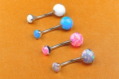 Piercing Jewelry  ASTM F136 Titanium belly button piercing jewelry With White Blue Pink Purple Colors Opal Gem Stone Piercing Jewelry-W02