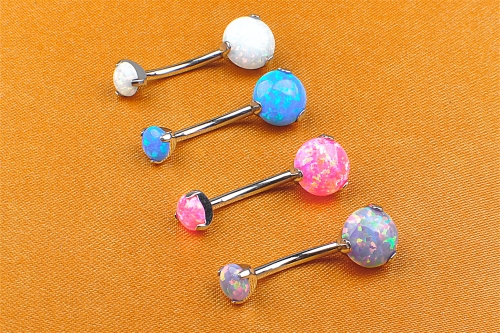 Piercing Jewelry  ASTM F136 Titanium belly button piercing jewelry With White Blue Pink Purple Colors Opal Gem Stone Piercing Jewelry ASTM F136-W02