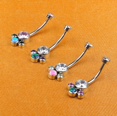 Navel Jewelry High Quality ASTM F136 Titanium belly button piercing jewelry Double Zircon Gem Crystal Body Piercing Jewelry-W06