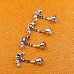 Navel Jewelry High Quality ASTM F136 Titanium 5/4/3/3/2/2mm Five Zircon Curved Barbell Titanium Piercing Jewelry -W09