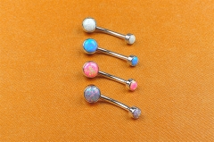 Belly button piercing jewelry Body Piercing ASTM F136 Titanium Double Opal Gem Stone White/Pink/Blue/Purple Colors Round Shape ASTM F136-W08