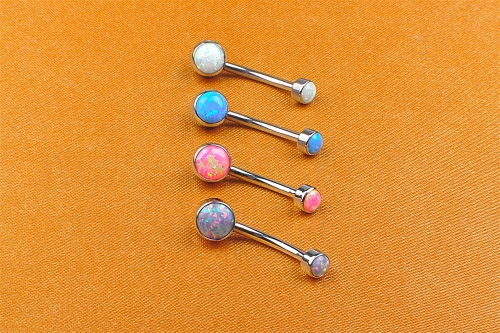 Belly button piercing jewelry Body Piercing ASTM F136 Titanium Double Opal Gem Stone White/Pink/Blue/Purple Colors Round Shape ASTM F136-W08