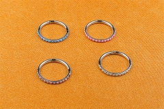 ASTM F136 Titanium Hinged Segment Rings With a Circle of Opal Gem Stones Body Piercing Jewelry-W38