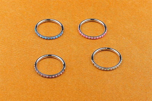 Ring Jewellery ASTM F136 Titanium Hinged Segments Rings With a Circle of Opal Gem Stones Body Piercing Jewelry-W38