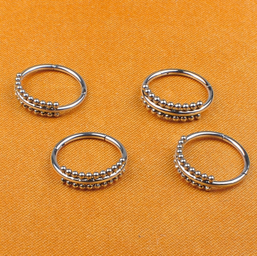 ASTM F136 Titanium Hinged Segments With Double Line Beads Ring Hoop of Body Piercing Jewelry ASTM F136-W66