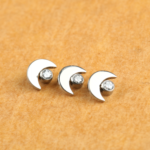 NSPJ Internally Thread Moon Titanium Body Jewelry ASTMF136 Titanium And Zircon rook Body Piercing Jewelry P058