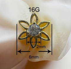 NSPJ Body Piercing Jewekry TOP 14K Real Gold SWAROVSKI Zirconia Pin and Thread are ASTM F136 G01