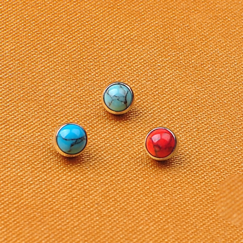 14G Body Piercing Jewelry ASTM F136 Titanium Piercing Jewelry Titanium And Turquoise Stone Round Shape Internally thread P077