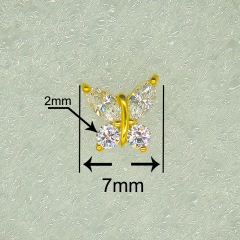NSPJ butterfly with zirconia Body Piercing Jewekry TOP 14K Real Gold Pin and Thread are ASTM F136 G17