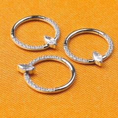 ASTM F136 titanium Septum Nose Piercing Helix Cartilage Rook Hoop Earring Hinged Clicker Segment Nose Ring Body Jewelry--W91