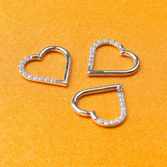 ASTM F-136 Heart Shape Body Jewelry CZ Paved Segment Rings Nose Septum Clicker Cartilage Earring Piercing Wholesale-W95