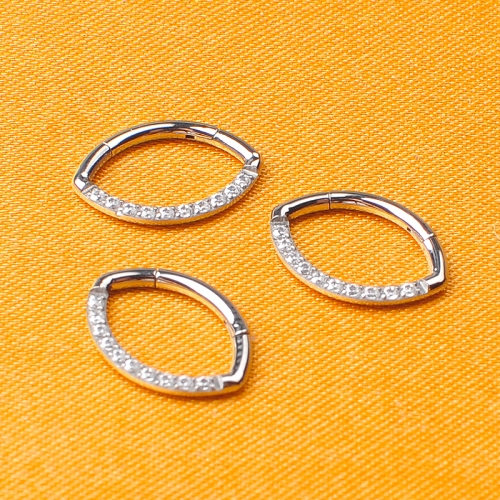 ASTM F136/ Titanium 1 Piece of Cubic Zircon Blaze Set Curve Top Internally Geometric Nose Ring Hinged Hoop Piercing Jewelry-W96