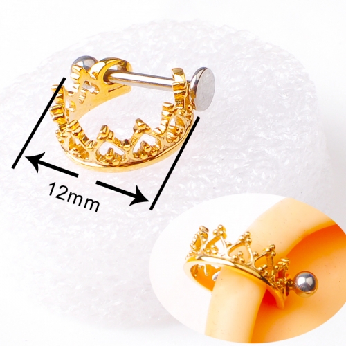 NSPJ  Golden Love series crown Body Piercing Jewekry TOP 14K Real Gold Pin and Thread are ASTM F136 G35