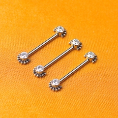 ASTM F136 Titanium Body Piercing jewelry Flower With Center CZ And Surrounding Ball Cluster Internally Threaded Nipple Barbell-W104