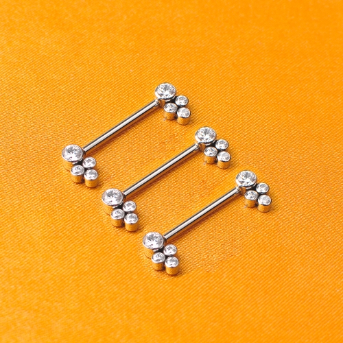 Implant Grade Internal Thread Bezel Set Cubic Zircon Beads Threadless Push Pin Nipple Ring-W107