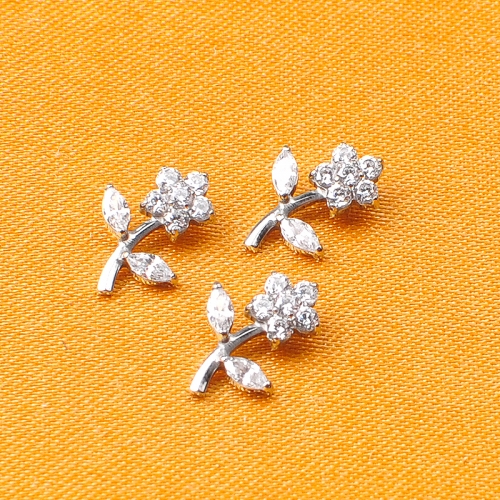 Custom astm f136 titanium internally thread flower leave cz cartilage labret helix flat back earrings  body piercing jewelry-P223