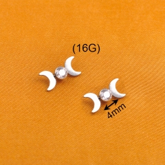 Single Zircon Double Crescent ASTM F136 Titanium Internal Threaded Piercing Body Accessories-P280
