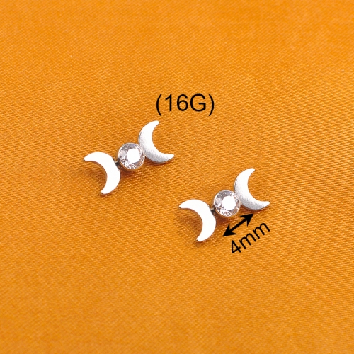 Single Zircon Double Crescent ASTM F136 Titanium Internal Threaded Piercing Body Accessories-P280