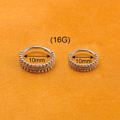 16G ASTM F136 Titanium Zircon Prong Setting Hinged Segment Hoop Rings With Double Sided Smooth Balls -W117