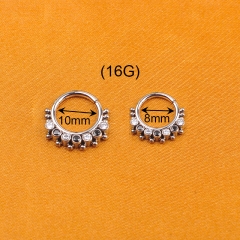 Black and white diamonds Titanium Body Piercing ASTM F136 Titanium Clicker Segment Nose Clicker Small Hoop Piercing Jewelry -W114