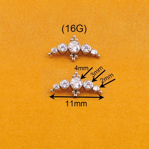 Five inlaid zircons Internal Threaded Piercing Titanium Body Piercing  ASTM F136 Titanium ear piercing jewelry-284